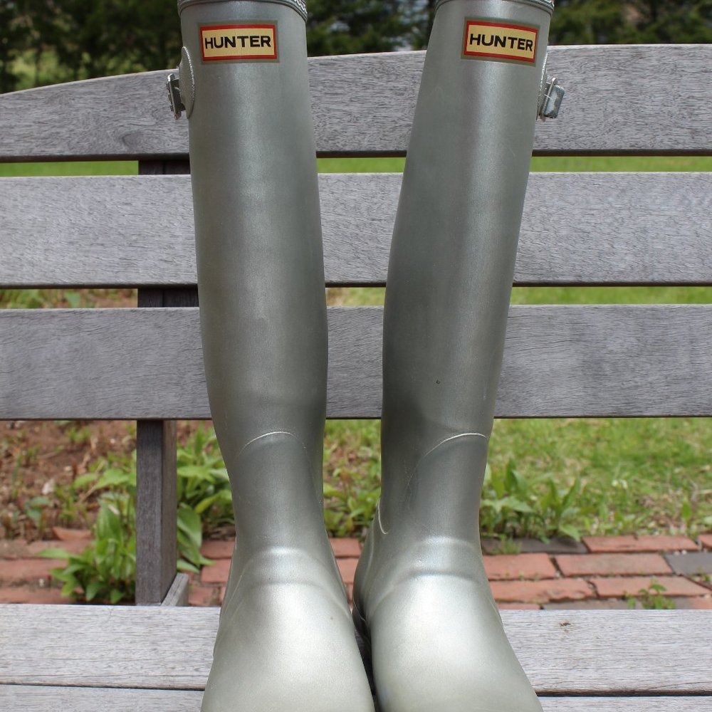 Hunter Original Rain Boots Tall Silver Shiny 8